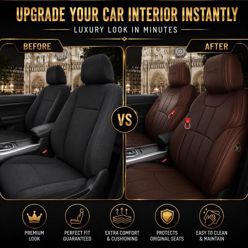 Image of KVD AUTOZONE Superior Leather Luxury Car Seat Cover Compatible with Maruti Suzuki Swift Dzire Full Coffee (5 Year Warranty) - D082 /56