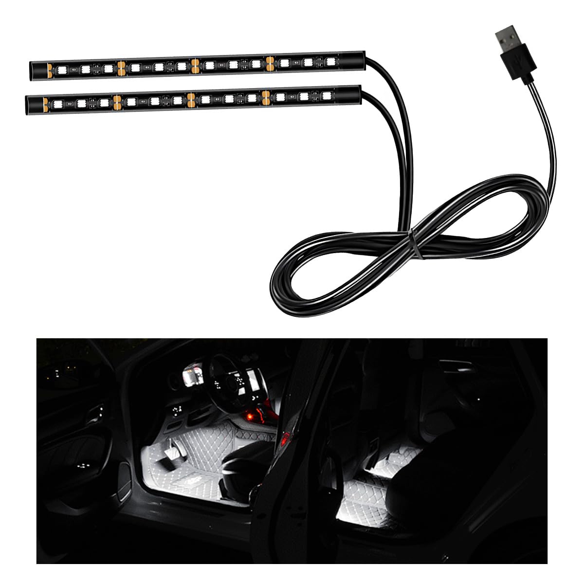 Ohleats Tira de luz LED para coche, 24 luces LED RGB para interior de automóvil, tira de luz nocturna ambiental para debajo del salpicadero, kit de iluminación de lámpara decorativa interior