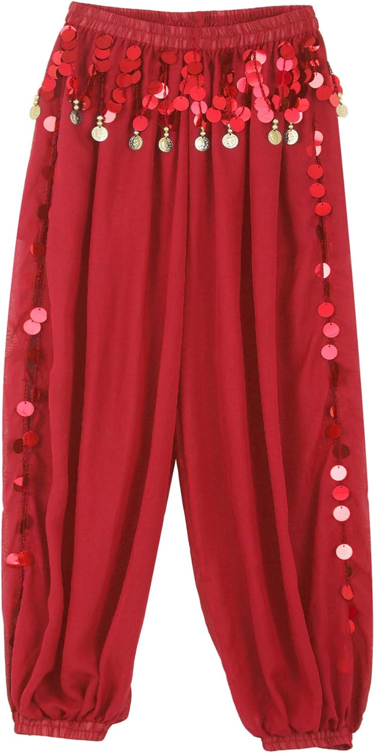 Yhong Women Chiffon Belly Dance Harem Pants Side Split Lantern Pants Arabic Halloween Trousers