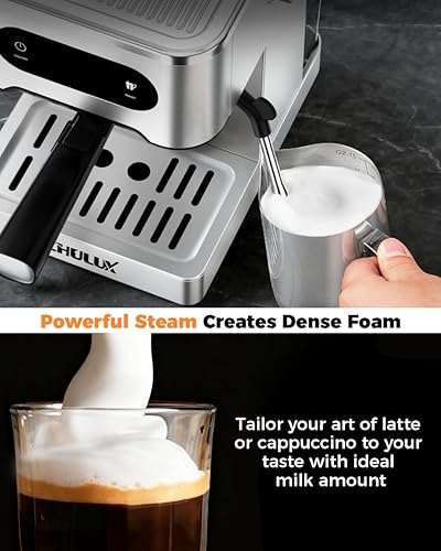 Miniatura 5 de CHULUX Máquina de café expreso en frío, 20 bares de acero inoxidable con pantalla táctil para capuchino y café con leche con varita de vapor para el