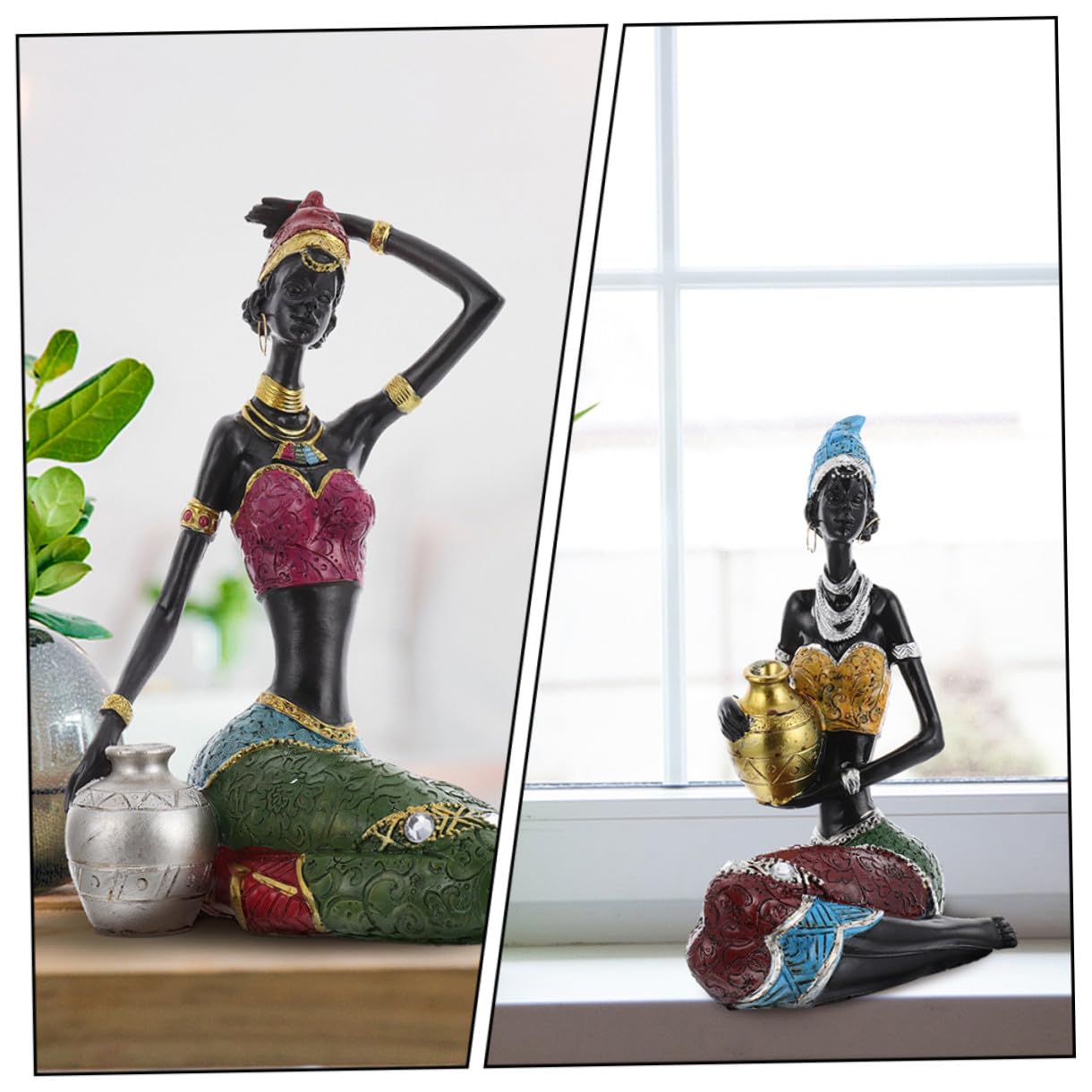 LIFKOME Statuetta Decorativa Etnica da Interni 2 Pezzi in Resina | Lavorazione Accurata, Stile Unico, per Scene Decorative e Ambienti Domestici, come Ornamento da Collezione