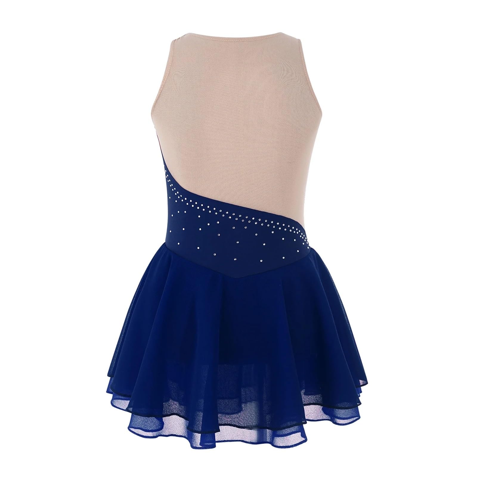 Vestido de Patinaje Artístico Vestido de patinaje artístico for actuaciones escénicas, con malla de diamantes de imitación, for ballet, danza y gimnasia.