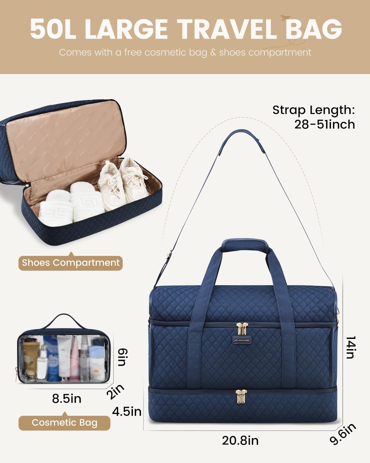 LOVEVOOK Large Travel Duffle Bag, Weekender Bags for Women With Shoe Compartment, Overnight Hospital Bag For Women Labor Delivery, Carry on Bag Personal Item Travel Bag, Yoga Gym Duffel Bag - Image 8