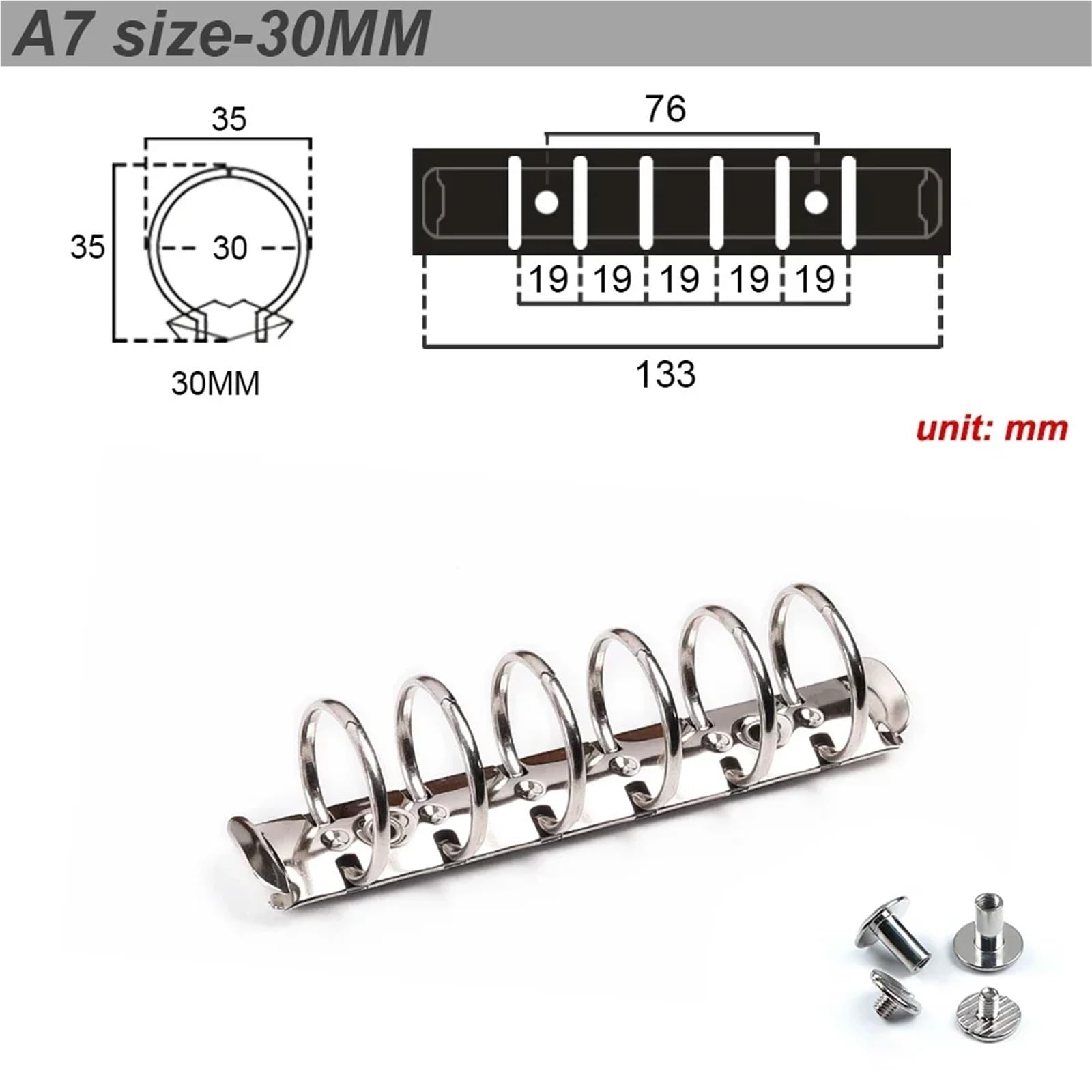 10 clip per raccoglitori ad anelli in metallo per quaderni a fogli mobili, staccabili, formato A5, personali, A6, A7, accessori per planner (A7, argento, 30 mm)