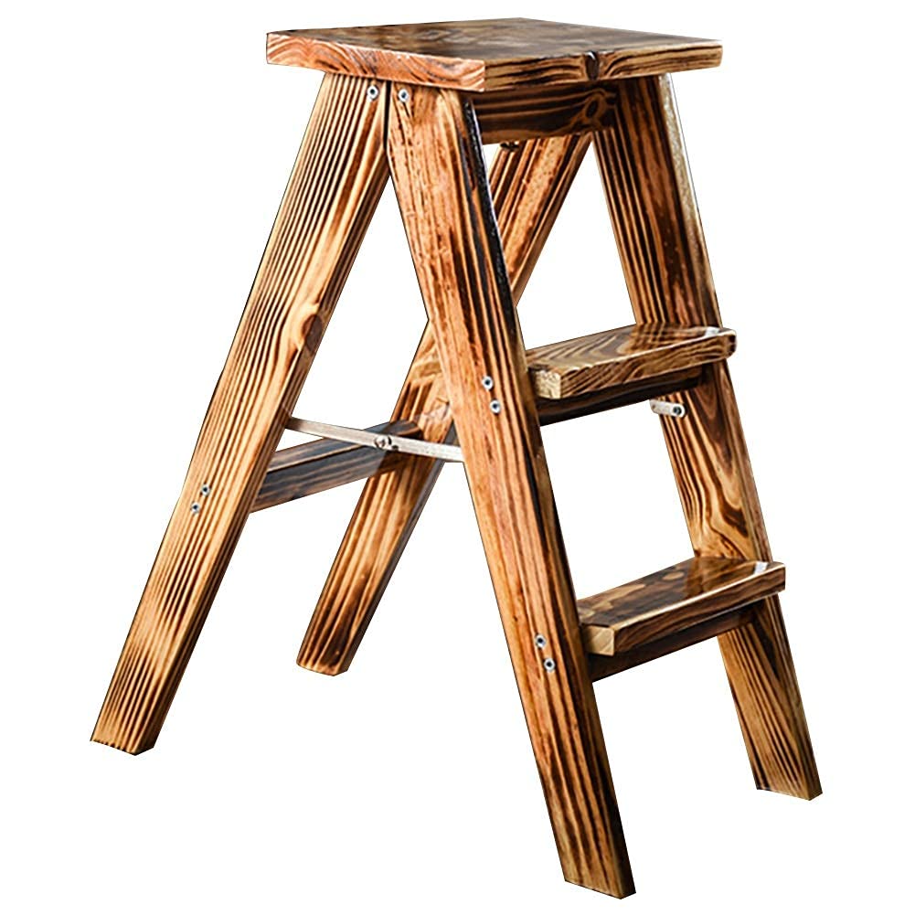 GAXQFEI Zengai-Wooden Ladder Solid Wood Home Multi-Function 3 Storey Ladder Indoor Ladder,Brown