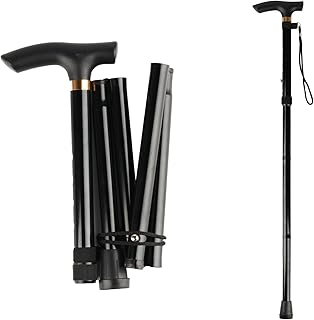 5-Stufig Höhenverstellbarer Gehstock Leichter Tragbarer, Faltbarer Gehstock Damen Herren, 85-95 cm Höhenverstellbarer Krückstock Spazierstock, Aluminium Einstellbar Gehstöck(Schwarz)