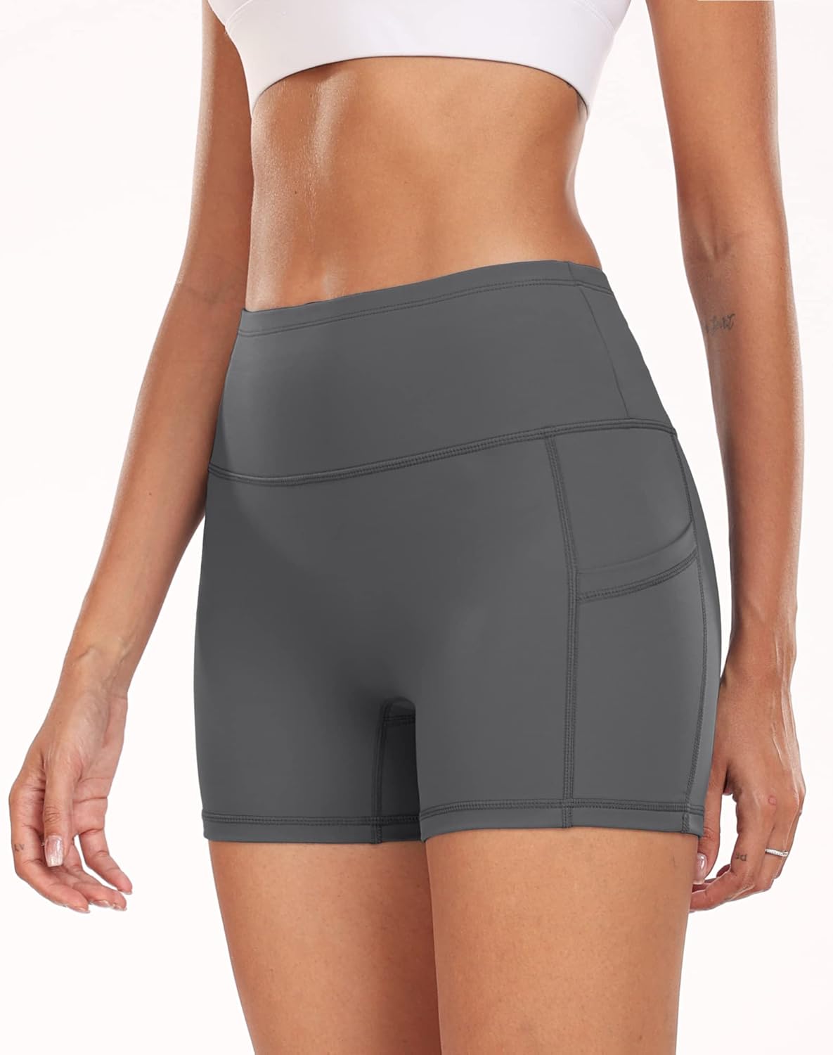 CADMUS Women's Gym Volleyball Shorts for Bike Naked Feeling High Waist Athletic Shorts No Front Seam with Deep Porkets - Image 5