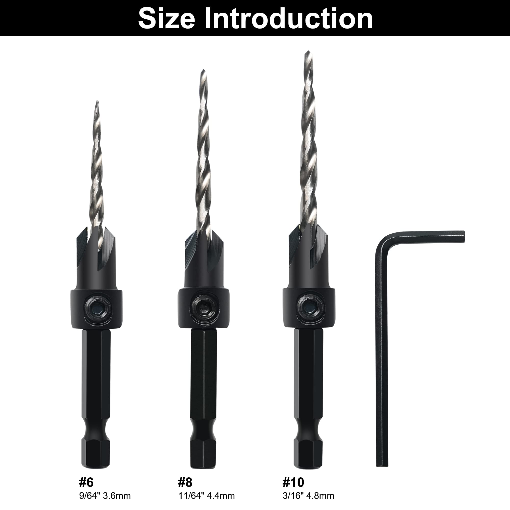 GMTOOLS Juego de brocas avellanadas (juego de 3 tamaños)..
