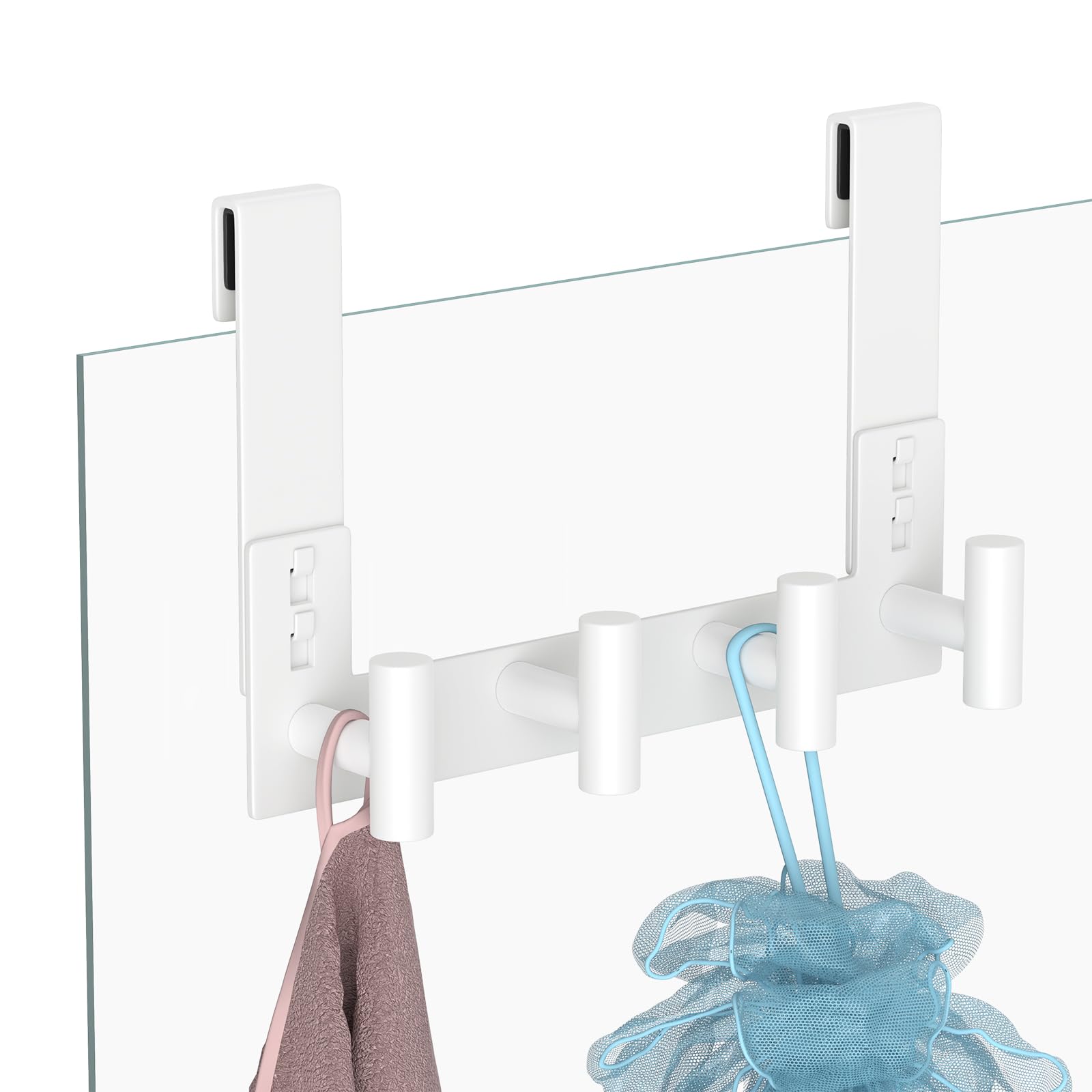 PMMASTO White Extra-Long Shower Door Hanger, 4 T-Hooks, Fits 3/8-Inch Glass