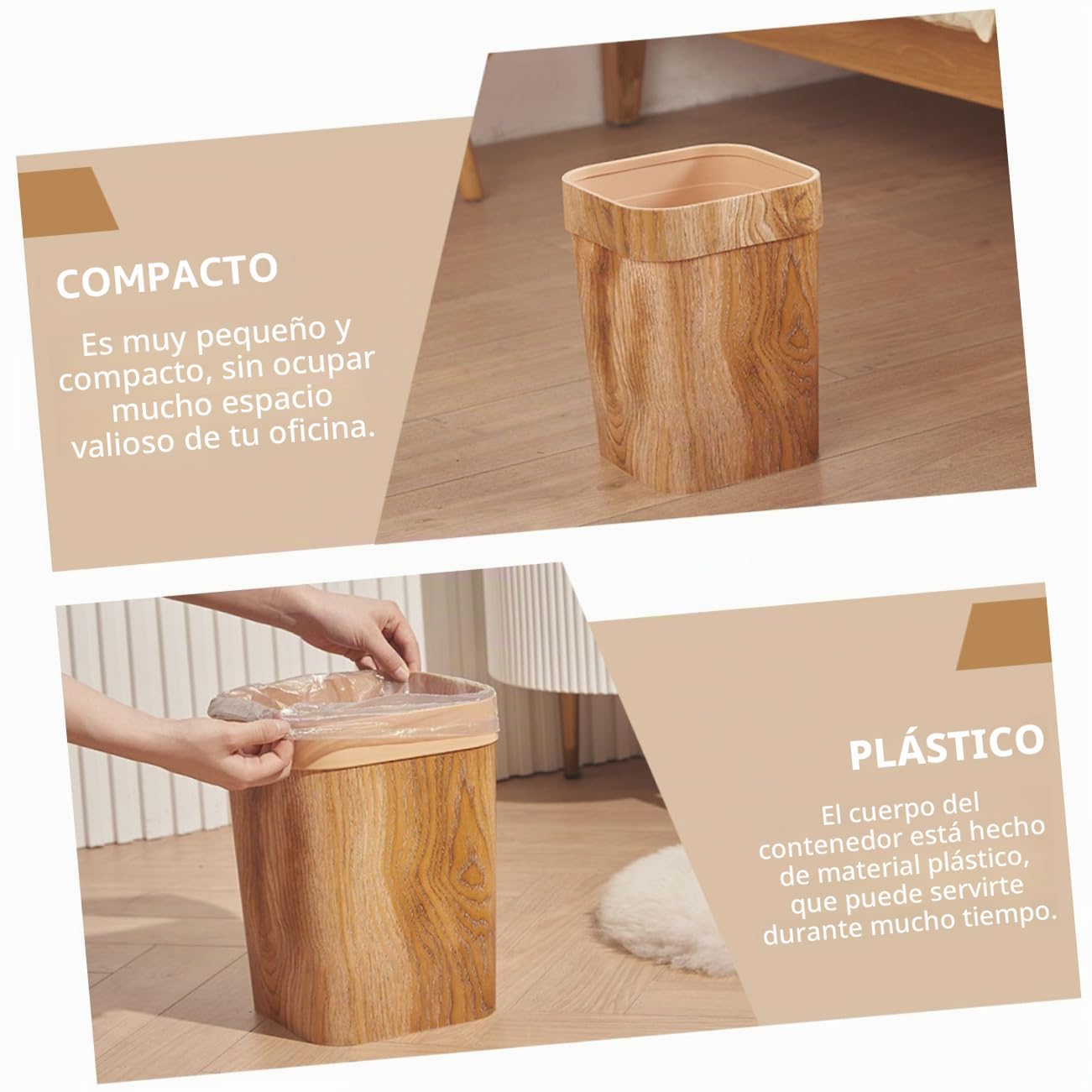 Artibetter Papelera de Gran Capacidad Nórdico con Diseño de Madera Cubo de Basura Cuadrado para Cocina Baño y Salón Contenedor Multiusos