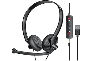 USB Headset with Microphone for PC Laptop, Wired Computer Headphones with Noise Cancelling Microphone
