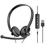 USB Headset with Microphone for PC Laptop - Wired Computer Headphones with Noise Cancelling Microphone for Home Office Online Class Skype Zoom Meetings,in Line Mute Controls