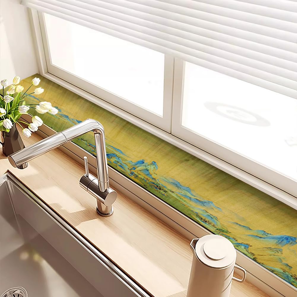 Tapis en Terre de Diatomée,60x180cm Tapis de Fenetre Absorbant Découpable,Antiderapant Facile à Nettoyer,pour Balcon,Couloir,Chambre à Couche (Multicolore C)