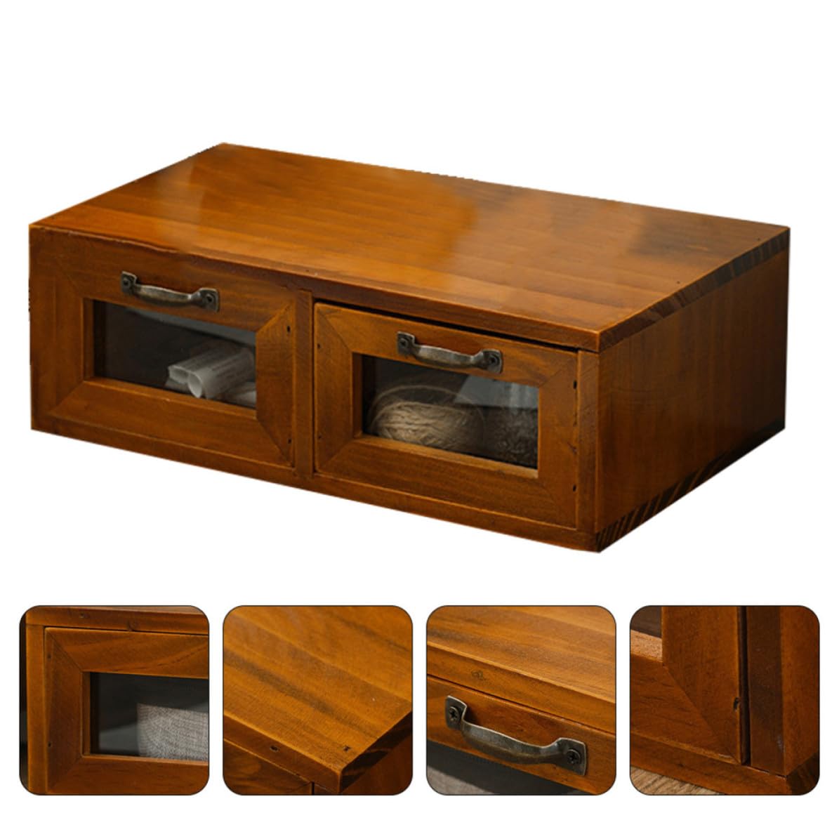 Cassettiera Scrivania Vintage in Legno e Ferro, Ripiano Monitor
