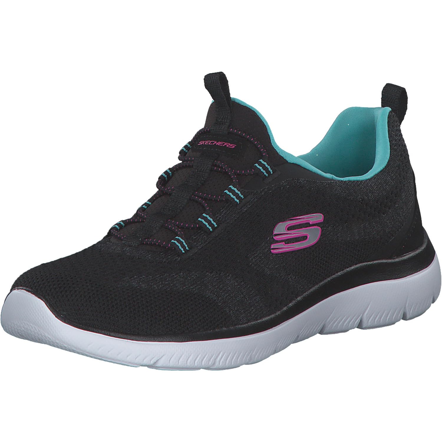 Skechers Women's Summits New Nature Trainers, Black Knit/Pink & Aqua Trim, 4.5 UK
