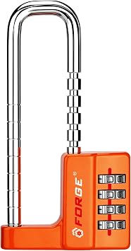 FORGE Combination Lock with Adjustable Shackle 1.57"-3.85" Orange 1 Pack