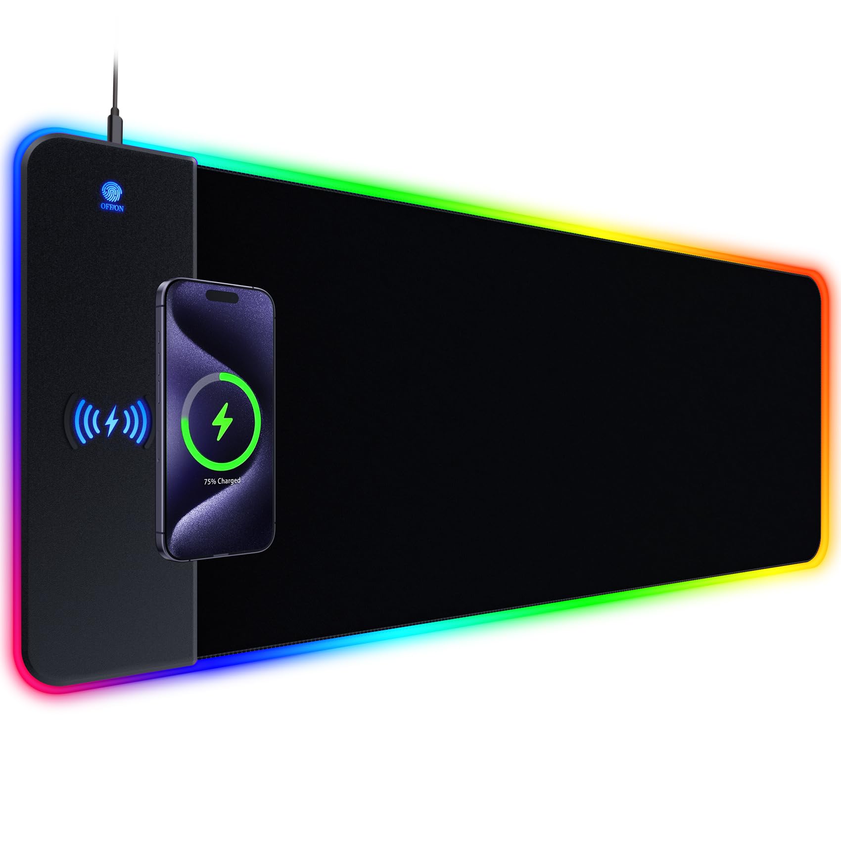 RGB Gaming Mouse Pad with 15W Wireless Charging, Extra Large LED MousePad with 14 Light Modes, XXL Mouse Pad, Ergonomic Computer Mouse Pad with Non-Slip Rubber Base for Laptop, Gifts for Gamer/Men