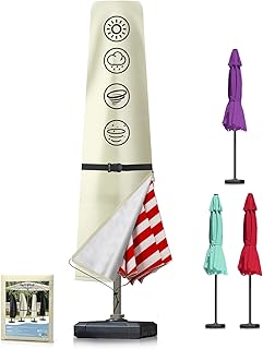 Patio Umbrella Cover - 600D Waterproof Outdoor Umbrella Cover Fits 7-11 Feet Market Garden Umbrellas - Patio Parasol Umbrella Cover with Zipper, Windproof Outdoor Furniture Covers(Beige)