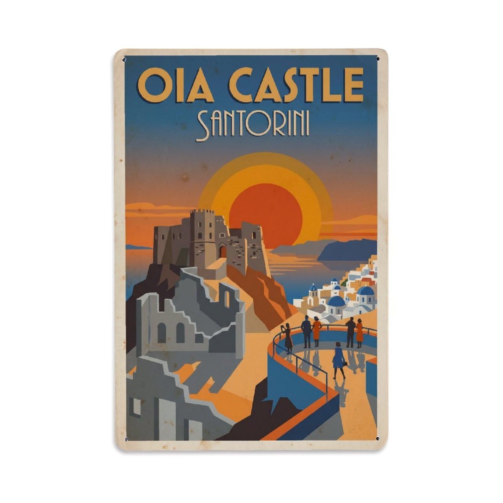 Este 8X12inch Style Vintage Travel Oia Santorini Castle Ruins Metal Tin Sign