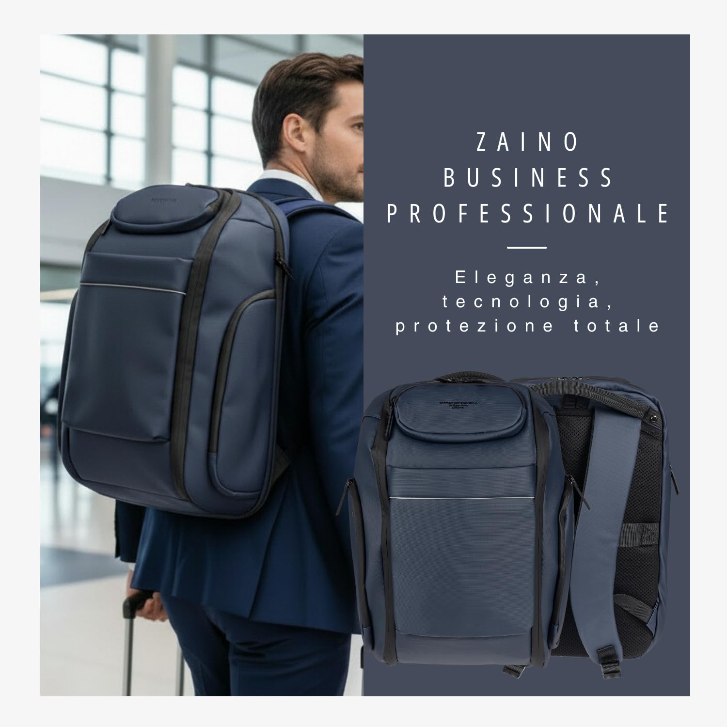 British Gentman & Co | Zaino Business Uomo Lavoro e Università Impermeabile con Porta USB e Scomparto PC Portatile da 15,6 fino a 17 Pollici – Zaino Computer Professionale per Ufficio e Viaggio