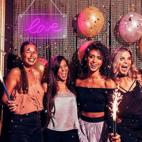 Image of ENUOLI Love Neon Sign USB Powered Neon Love Signs Dimmable LED Pink Love Signs Acrylic for Home Bedroom Bar Party Wall /Table Art Decoration Party Night Light Birthday Gift