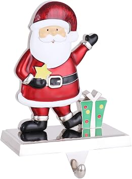 Christmas Stocking Holder for Mantle -Santa Claus Christmas Stocking Holders for Fireplace Xmas Mantel Hooks Stocking Hanger for Christmas Hanging Stockings Clip for Christmas Decoration Santa Claus