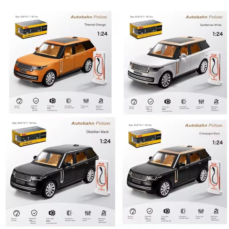 Image of FEXXA 1:24 Scale Range Rover SUV Die-Cast Metal Car with Sport car Openable Doors Light and Sound,Pull Back Function Indoor Outdoor Toy for Kids (Black /Golden)