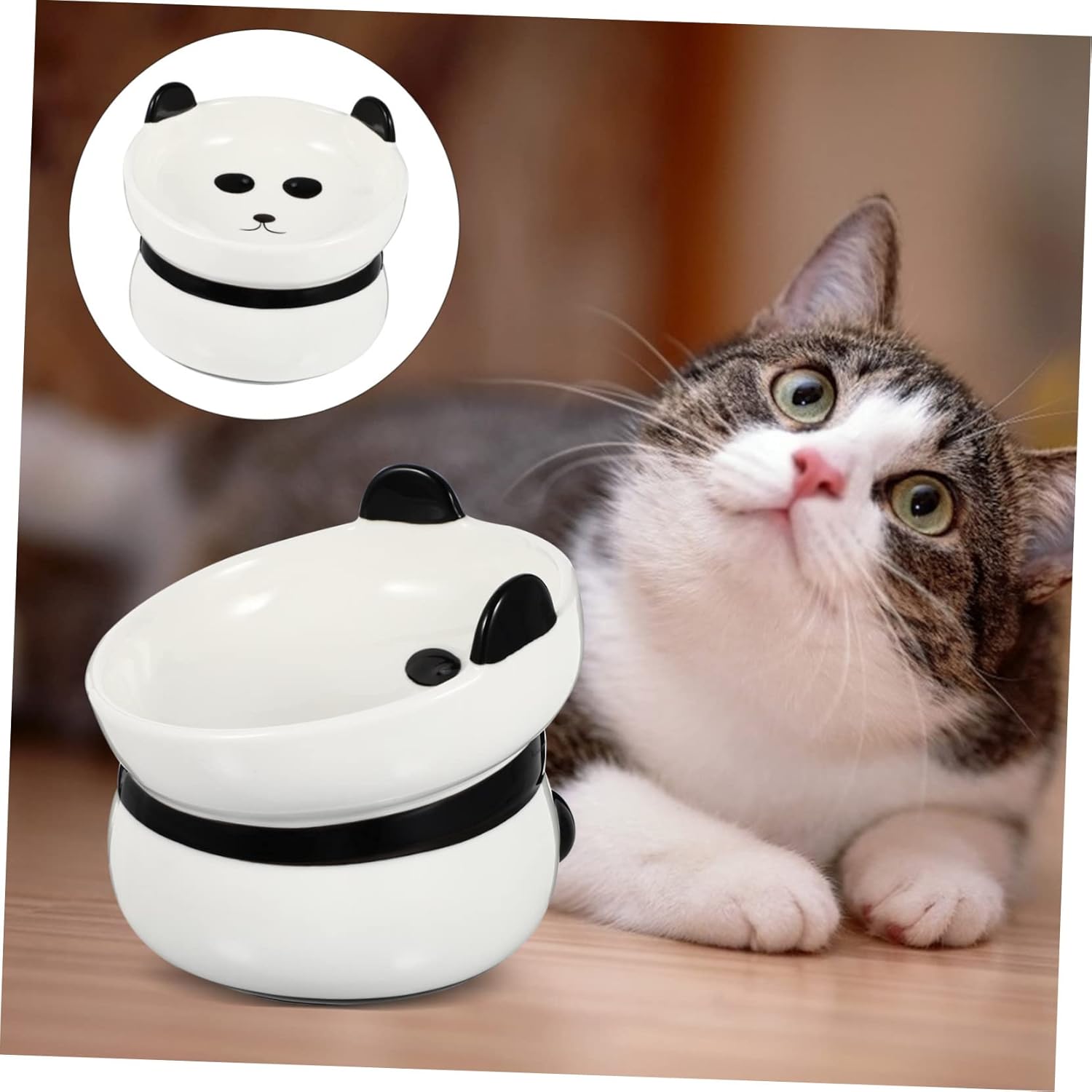 Sosoport Pet Ceramic Food Bowl for Cats Ergonomic Design Oblique Mouth Easy to Clean for Water and Food Reduces Whisker Fatigue and Non-Slip Base