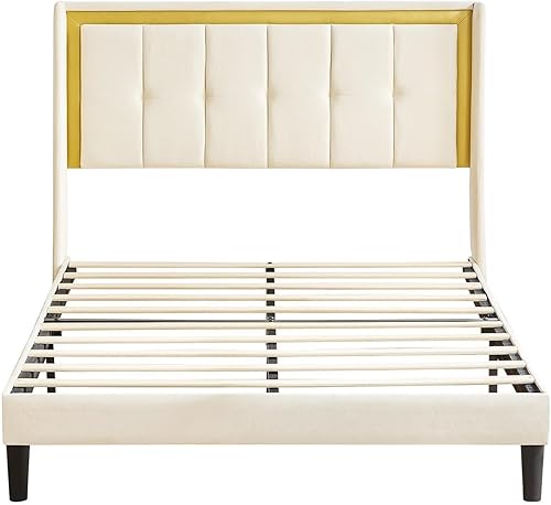 Miniatura 6 de Base de cama matrimonial tapizada moderna con cabecero, base de cama de tamaño matrimonial con almacenamiento debajo de la cama y listones de