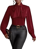 Vista 35 de Vrtige Camisa de mujer elegante con cuello de lazo, manga larga, blusa para la oficina