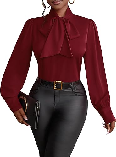 Miniatura 35 de Vrtige Camisa de mujer elegante con cuello de lazo, manga larga, blusa para la oficina