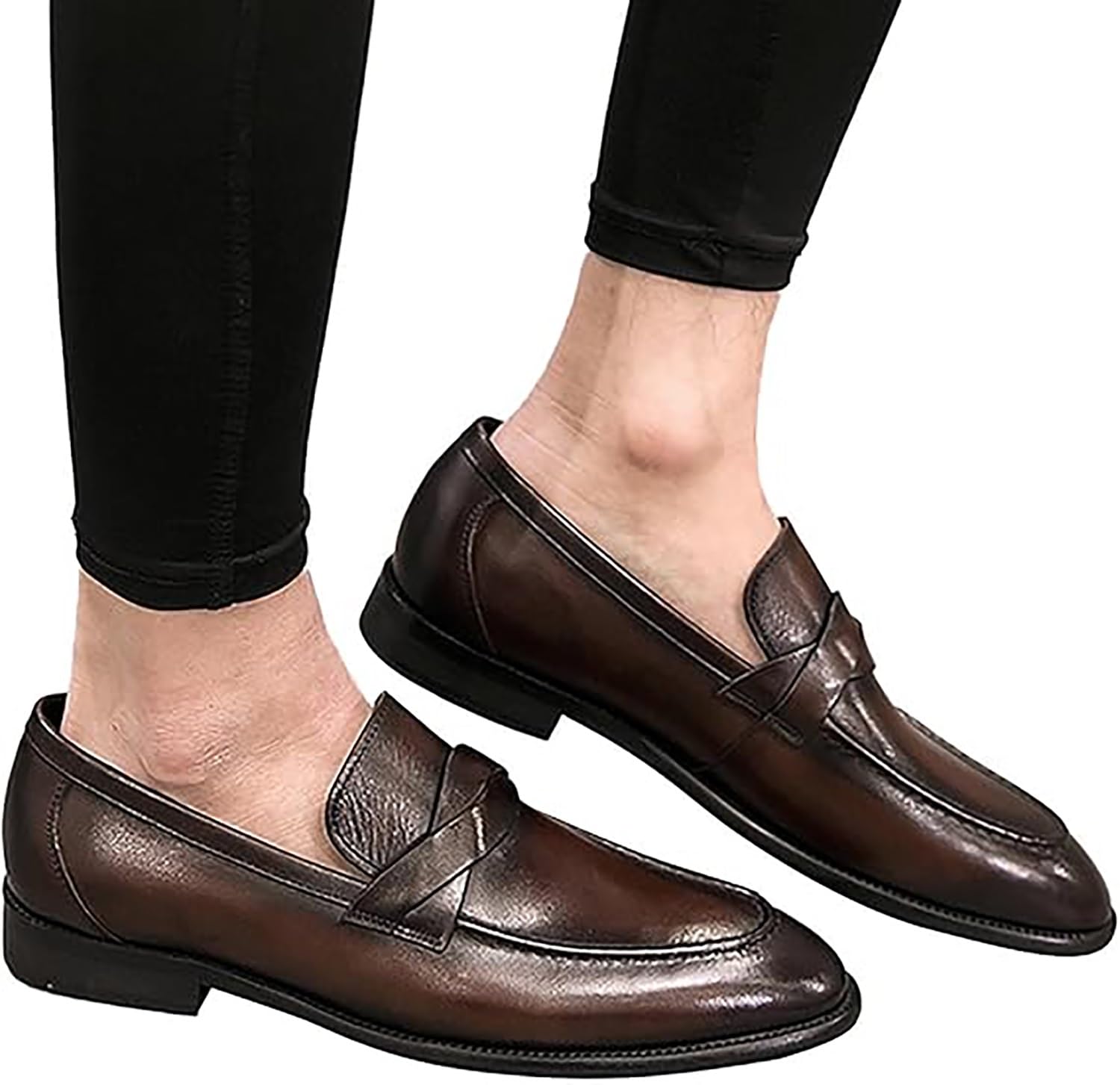 Mocasines de piel sintética con cordones for hombre, zapatos de vestir con punta puntiaguda y tacón plano for negocios, oficina y ropa informal.