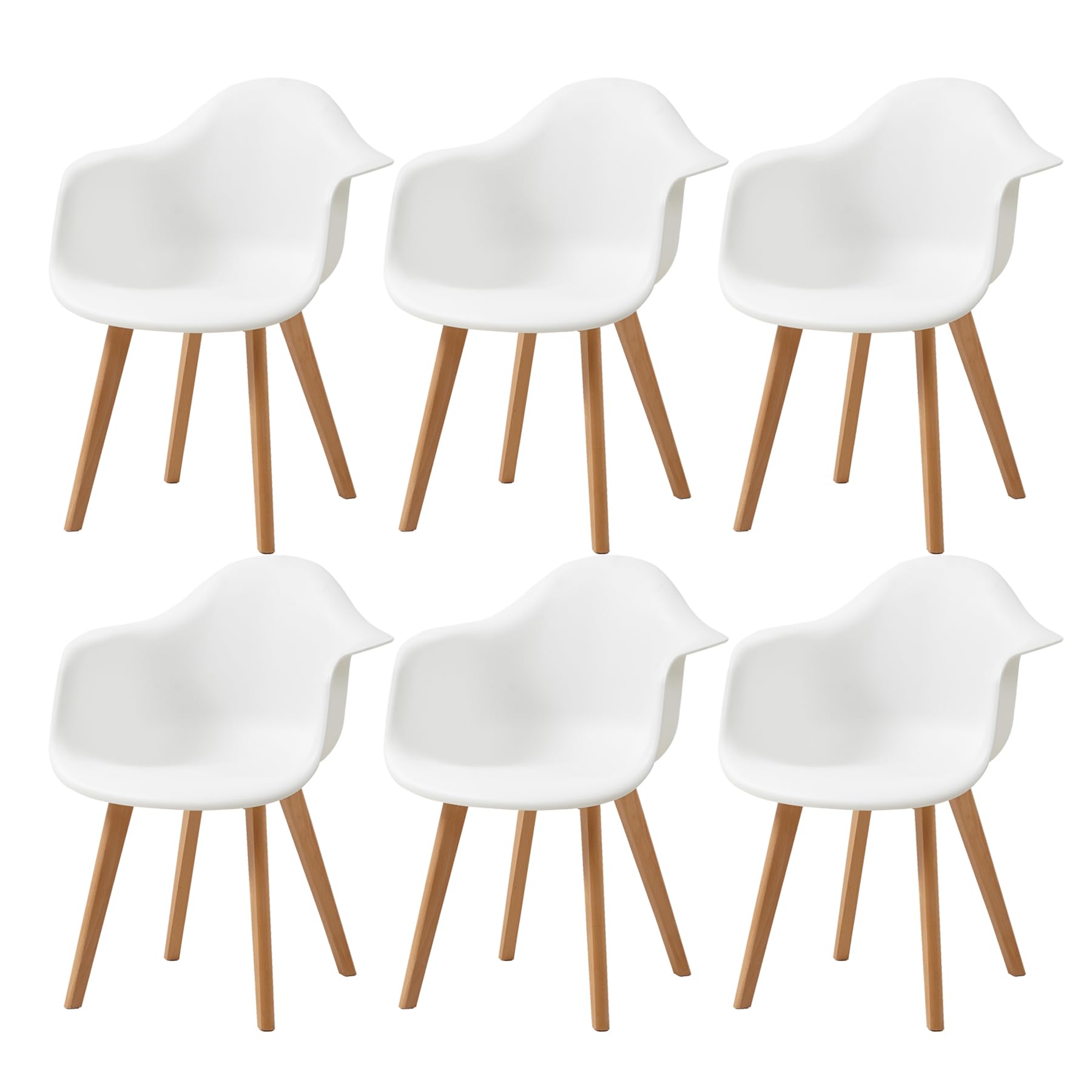 GrandCA HOME Pack de 6 Sillas de Comedor Sillas de Cocina Nórdicas con Patas de Madera de Haya, Sillones Modernos para Salón, Oficina, Dormitorio, Comedor, Blanco