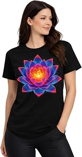 KNYT Unisex Cotton T Shirt | Lotus Flower Graphic Printed T-Shirt for Men & Women | Aesthetic Spiritual Yoga Tee | Round N... Price In India