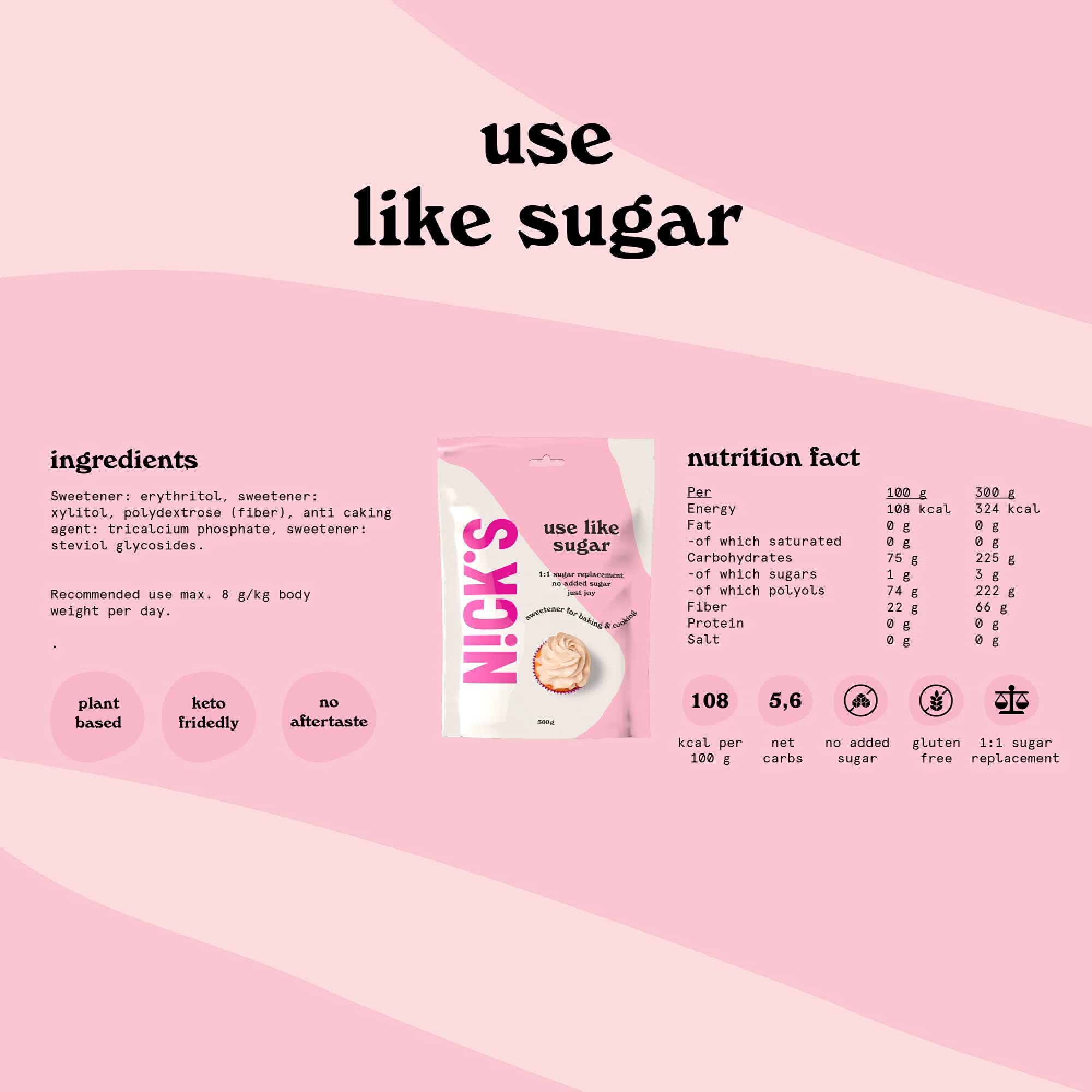 NICKS Use Like Sugar Keto Sweetener 70 Calorie Reduced 11 Low Carb