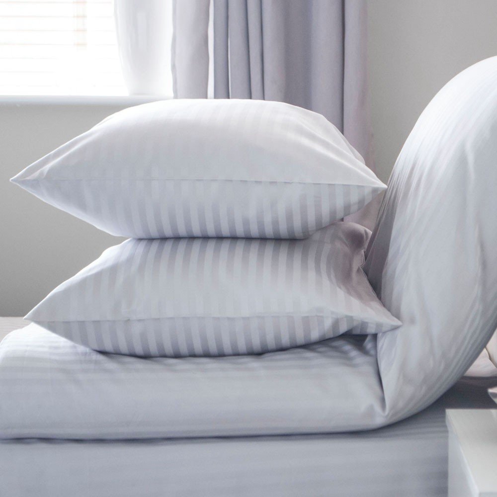 Belledorm 540 Thread Count 100% Egyptian Cotton Satin Stripe Pair Housewife Pillow Cases in Platinum Grey 50cm x 76cm