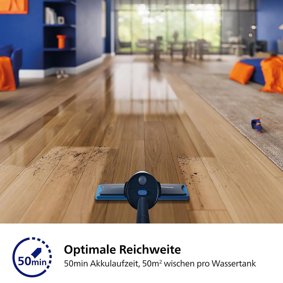 Philips OneUp 3000 Series elektrischer Wischmopp - 2X sauberere Böden², 2X schnelleres Wischen, kabellos mit 360° Drehgelenk, waschbare Wiederverwendbare Pads, langanhaltender Akku (XV3101/01 | inkl. 1 Pad, kabellos, 360° Drehgelenk, 2x schnelleres Wische