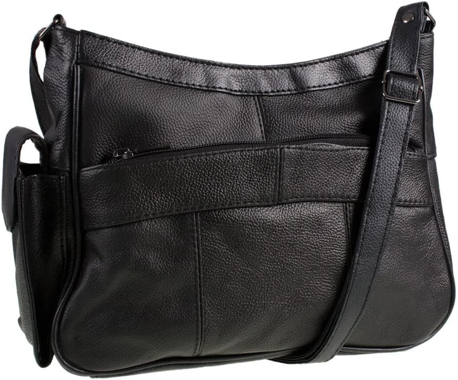 Medium Sized Soft Nappa Black Leather Bag Handbag with long strap - Can be worn across the body