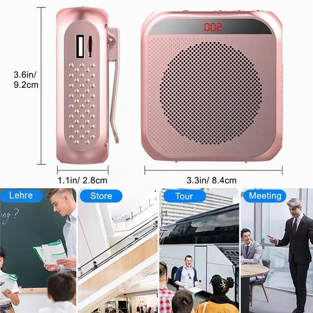 Tragbarer Sprachverstärker für Lehrer, 2200mAh Wiederaufladbarer Mikrofonverstärker PA System Headset Mikrofon mit Lautsprecher für Lehrer, Treffen, Reiseleiter, Yoga, Klassenzimmer (Schwarz)