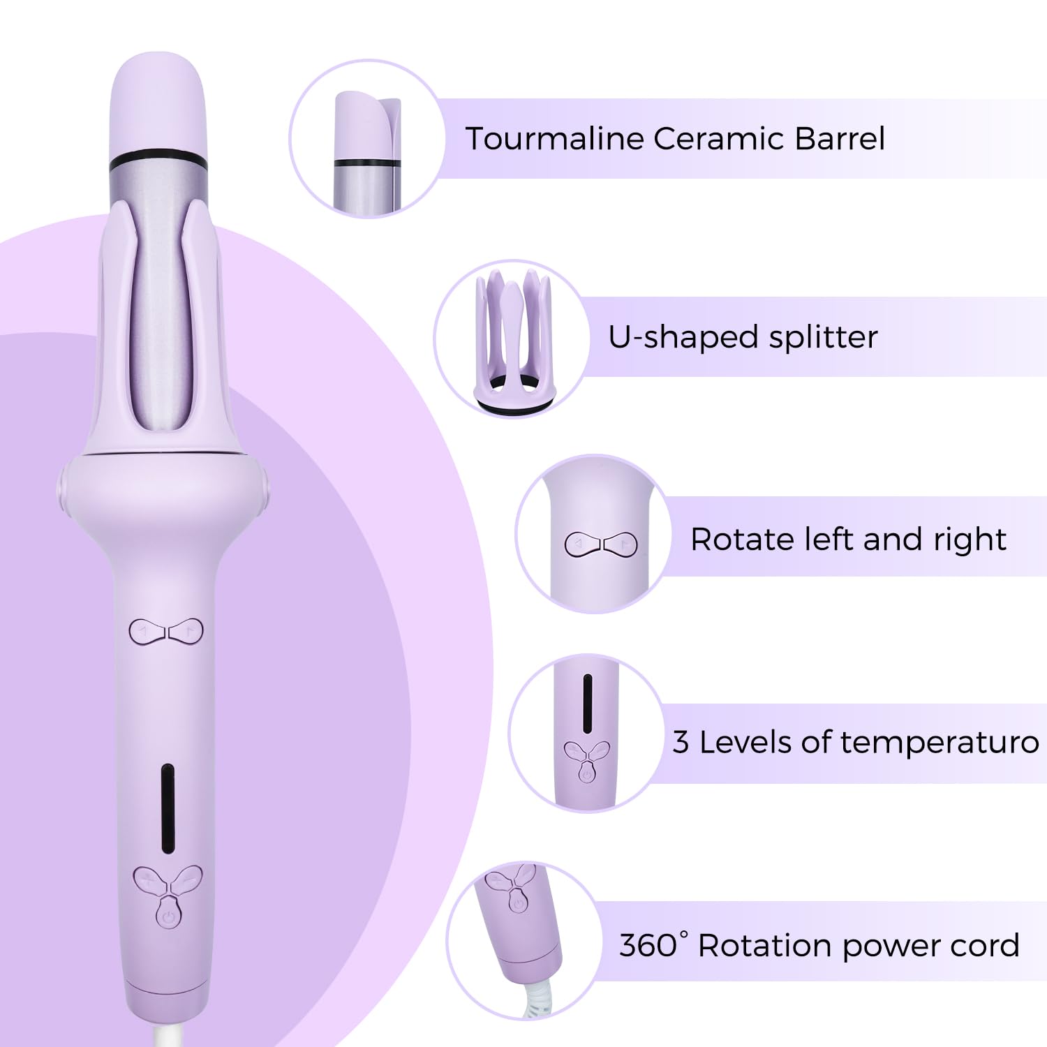 Fer à Friser, Boucleur Automatique 2 en 1 avec fonction de lissage, 32mm, grandes ondulations, 3 températures réglables Chauffage rapide, bigoudis pour cheveux longs