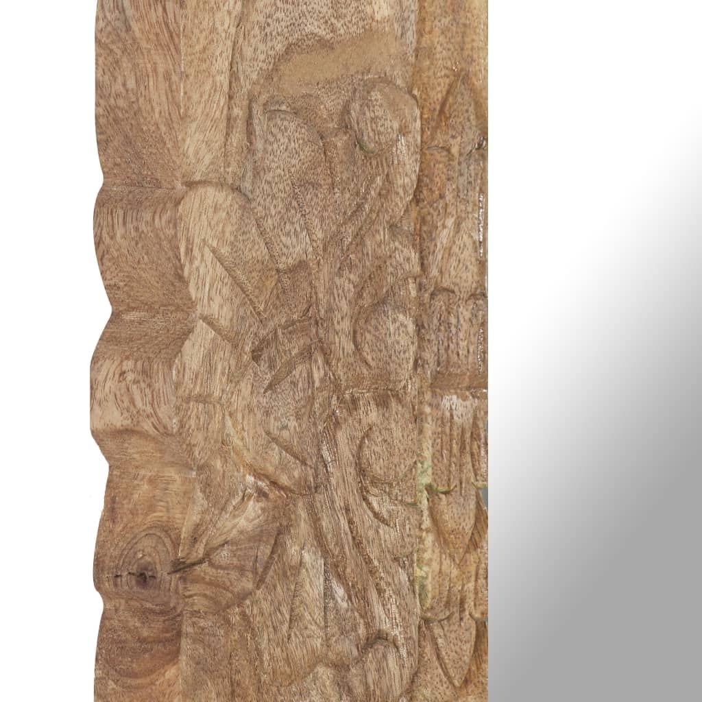 Spiegel aus massivem Mangoholz 50 x 50 cm mit handgeschnitztem Muster, freistehend für Flur Garderobe Schlafzimmer Bad, Deko Wand Spiegel für Make-up und Rasur