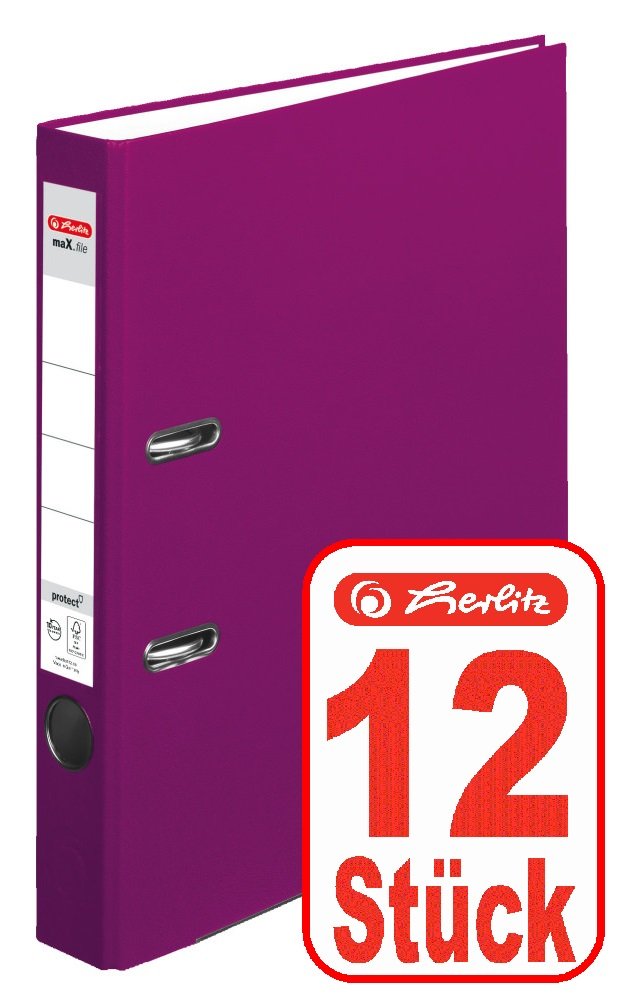 Herlitz Ordner maX.file protect A4 5cm, PP-Folienbezug beschichtet, mit Wechselfenster (beere | 12er)