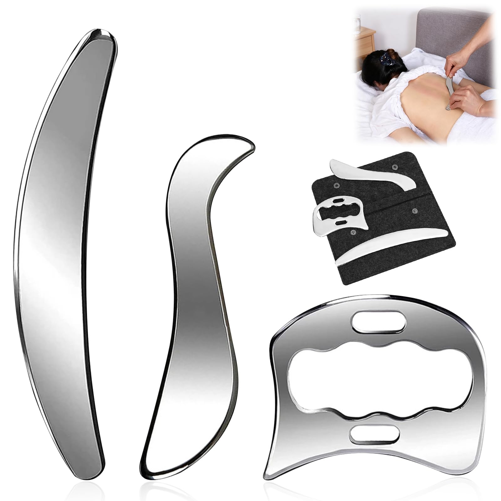 Gua Sha Edelstahl 3 in 1 Gesichtswerkzeug Faszien Tool Massagegerät für Lymphdrainage