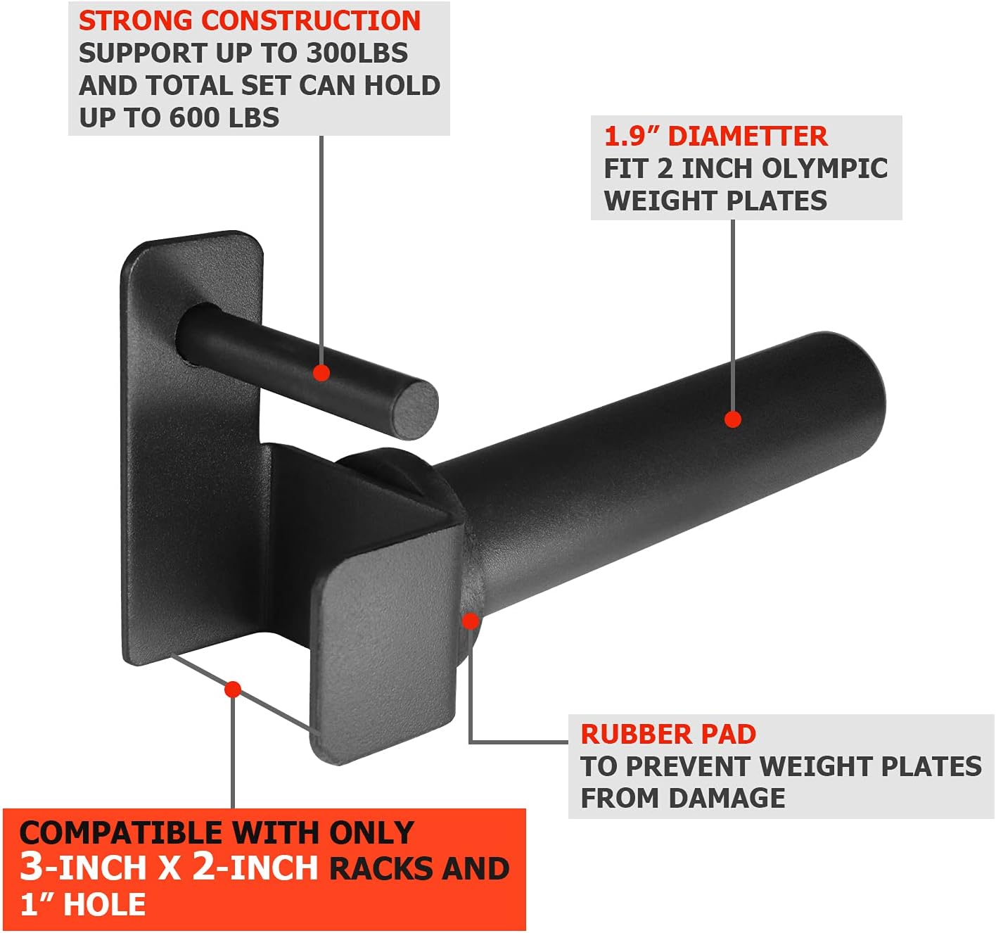 A2ZCARE Weight Plate Holder, Attachment Power Cage Rack for Power Rack, Weight Plates Storage Fit 2-inch Olympic Weight Plates (Weight Plate Holder for Rack 3x2 (Inch)) : Sports & Outdoors