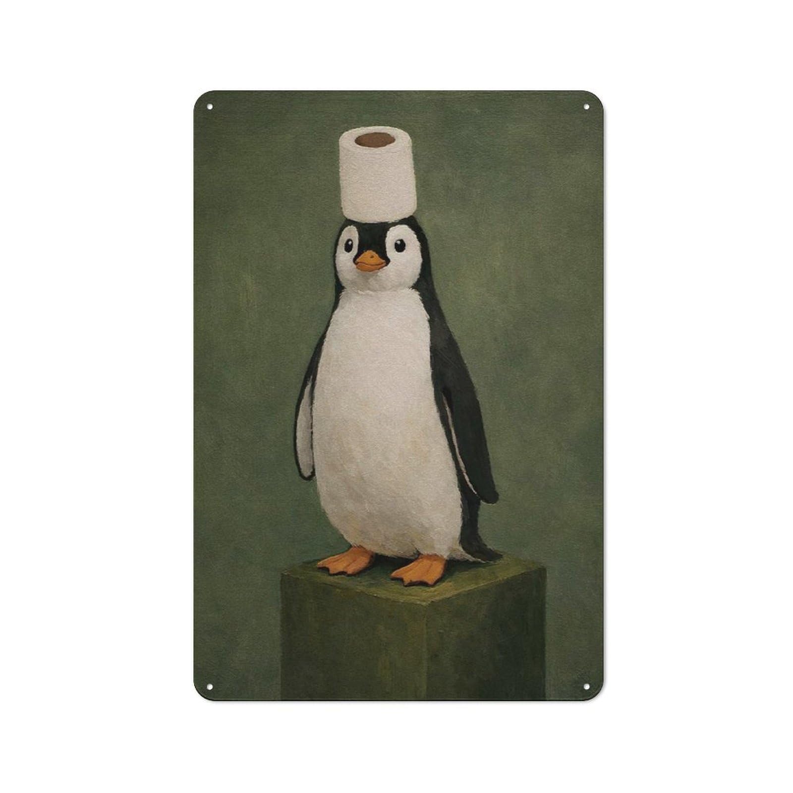 Junmoney Style-12 Penguin With Toilet Paper Hat Tin Wall Sign 30X20cm, Country Style Bistro Wall Plaque For Coffee Bar, Kitchen, Bistro Or Tea Corner
