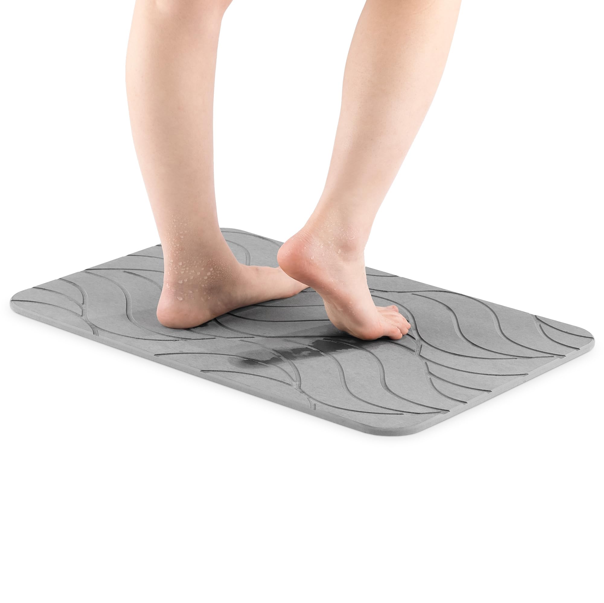 Navaris Alfombra de Baño Diatomita – Set Alfombrilla de Baño Tierra de Diatomeas con Base Antideslizante y Herramienta de Pulido