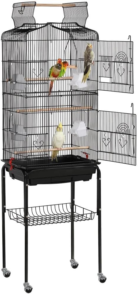 Yaheetech 64'' Bird Cage, Open Top Parakeet Cage w/Slide-Out Tray, Feeders, Detachable Rolling Stand, Bird Cages for Parrot, Cockatiel, Budgie, Parakeets, Lovebird, Small Medium Birds