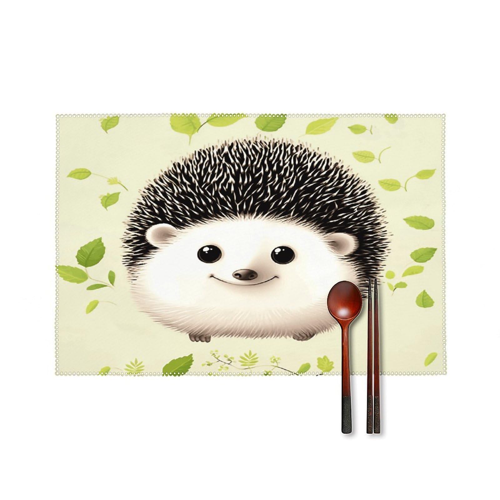 Cute Hedgehog Placemats Set of 4 Heat Resistant Non-Slip Place Mats Reusable Dining Table Mats Canvas Place Mat Anti-Fading Waterproof Placemats for Dining Table Decor