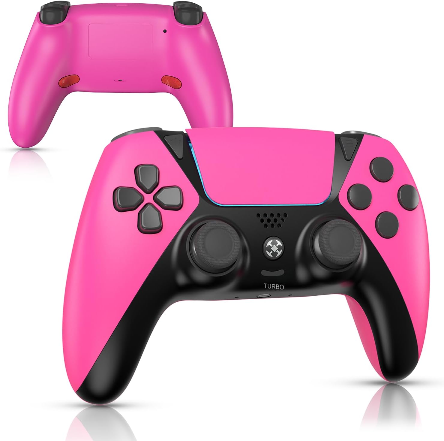 Wireless Controller for Pink PS4 Controller,Wiv77 Ymir Game Controller Works for Playstation 4 Controller,Elite/Scuf Remote Control with Turbo/2 Programming Buttons/1200mAH,New Designed,Pink/Rose Red