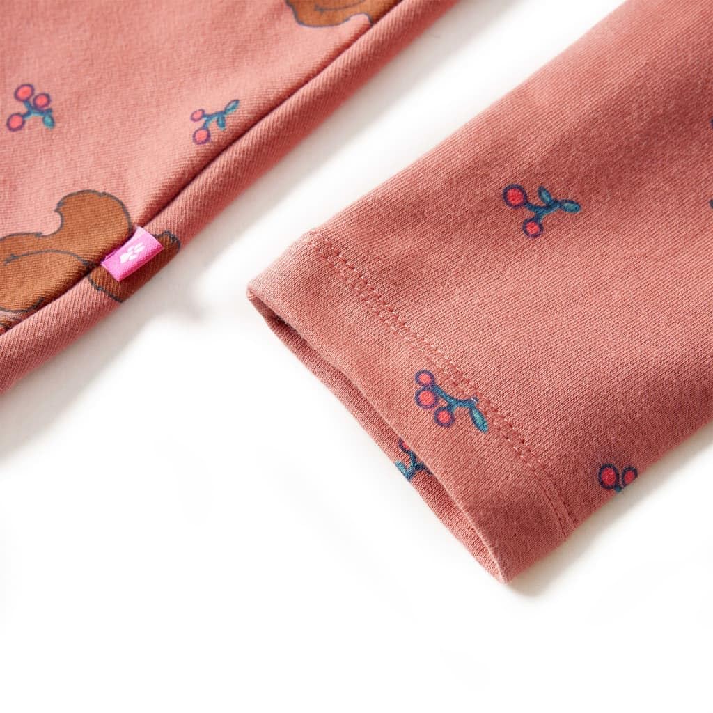 Vestido infantil rosa viejo para niña 116, manga larga de algodón con cordón y estampado de ardilla, transpirable y cómodo para el día a día, escuela, cumpleaños, festivo y verano